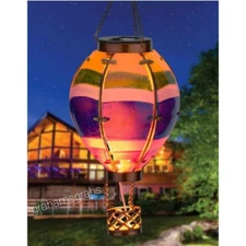 REGAL HOT AIR BALLOON SOLAR LANTERN STRIPE SMALL 12769 YARD GARDEN DECOR