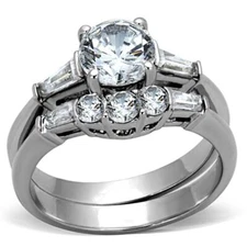 1.95 Ct Round Cut AAA CZ Stainless Steel Wedding Ring Set Women's Size 5-10