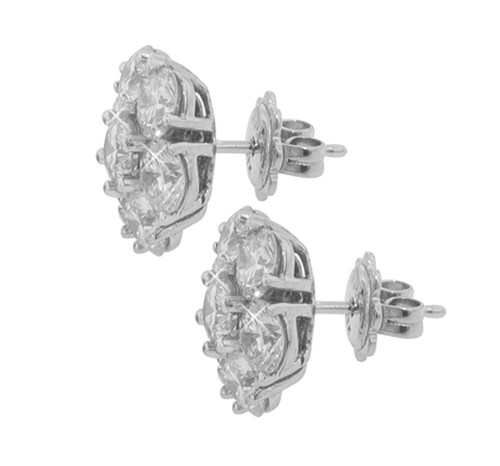 Orecchini a grappolo con diamanti tondi grandi 5,00 ct. TW in supporti posteriori a palo 18 kt - Foto 5 di 6