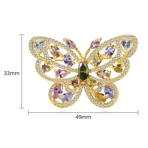 Spilla farfalla cristallo zirconi AAA placcata oro spilla accessori gioielli donna regalo - Foto 7 di 8