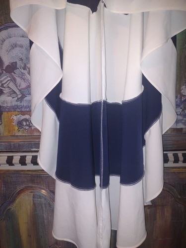 Gracia High Low Top Navy Blue Stripe Ankle Length Crop Front Flowing Laggenlook - Picture 3 of 9