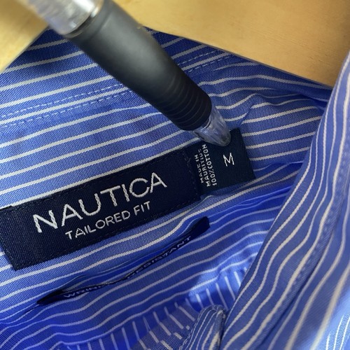 Nautica Shirt Mens M Blue Button-Down Long Sleeve Striped Wrinkle Resistant - Picture 5 of 11