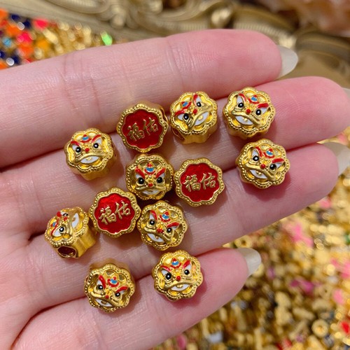 1PC Pure 24K Yellow Gold Women Pendant 3D Lucky Lion Flower Bead 0.3g - Picture 6 of 8