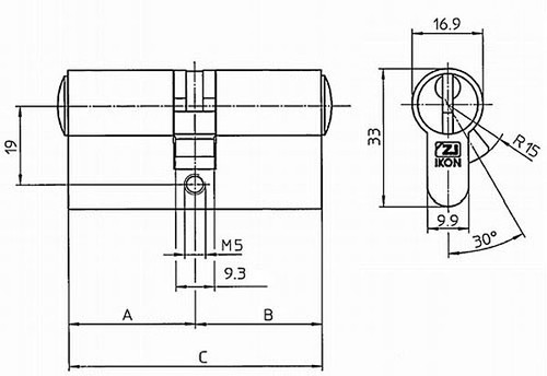 40/45 ZI Ikon P031 N1 Zylinder Profilzylinder Schließzylinder - Bild 2 von 3