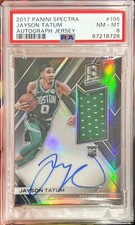2017-18 Spectra Jayson Tatum RPA Rookie On Card Auto Jersey Prizm /299 PSA 8 RC