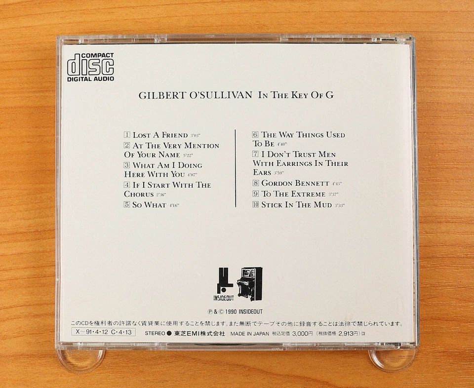 Gilbert O'Sullivan - In The Key Of G CD (Japan 1991 InsideOut) TOCP-6098 Foto 2 de 4