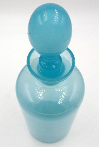 Antique 19th Century European Blue Opaline Glass Perfume Bottle with Stopper - Picture 5 of 12