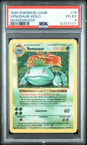 1999 Pokemon Base Set SHADOWLESS Venusaur-Holo RARE #15 PSA 4