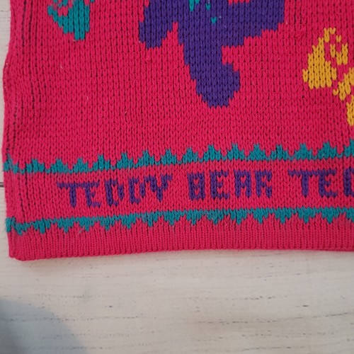 Jet set Sweaters Size L 14 Vintage Youth Knit Teddy Bear Bow Pink V-Neck Sweater - Picture 4 of 8