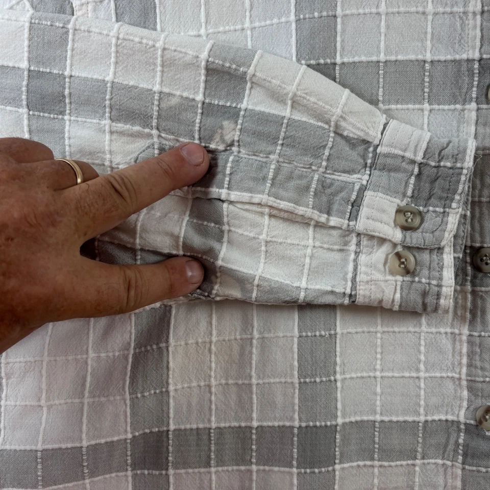 Camisa informal a cuadros 100 % algodón gris blanco con botones Lemongrass para mujer L Foto 2 de 4