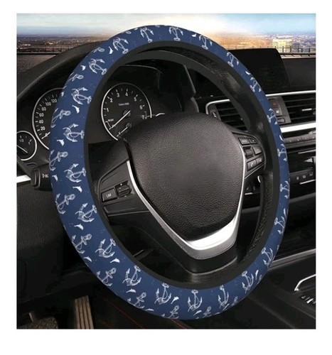 Navy Blue Anchors&Whales Steering Wheel Cover, Anti-Slip,Universal 14.5-15 Inch - Bild 7 von 14