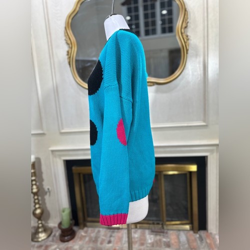 Vintage Emporio Gitano 80s 90s Oversized Polka Dot Sweater 2X Blue Black Pink - Picture 5 of 10