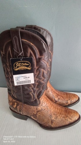 J.B. Dillon Snakeskin Cowboy Boots Western Exotic Leather Brown Mens 11 EE - Picture 3 of 7