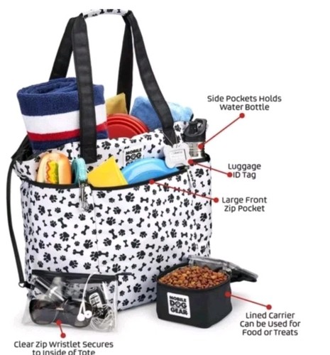 Mobile Hundeausrüstung GROßE Reisetasche BEUTELTASCHE Weiß PFOTENABDRUCK Neu mit Etikett - Bild 3 von 8
