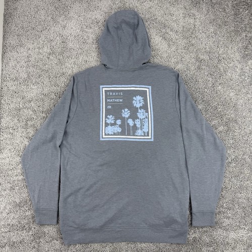 Travis Mathew Hoodie Men’s XXL Gray Long Sleeve Performance Graphic Drawstrings