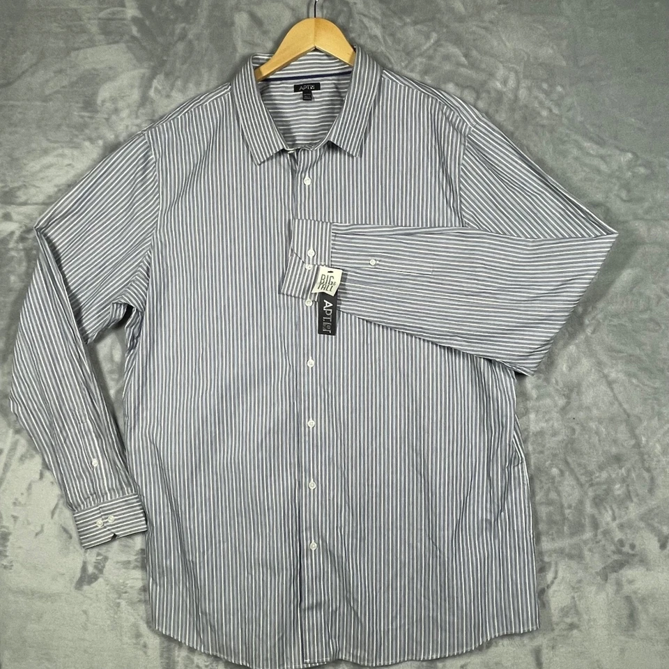 Camisa social masculina APT 9 grande alta 3XL alta azul listra branca botão $56 NOVA - Imagem 2 de 4