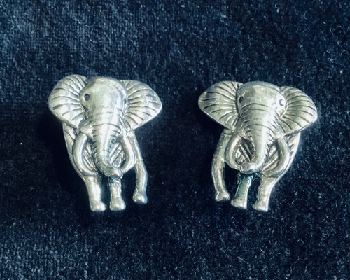Vtg. 3.5”-ELEPHANT Necklace PENDANT w/1.25”-Clip Earrings-Black Glass Eyes - Picture 4 of 5