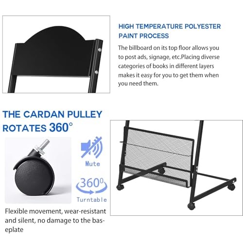 Floor-Standing Magazine Rack 4-Layer with Wheels,Brochure Display Rectangular - Picture 4 of 8