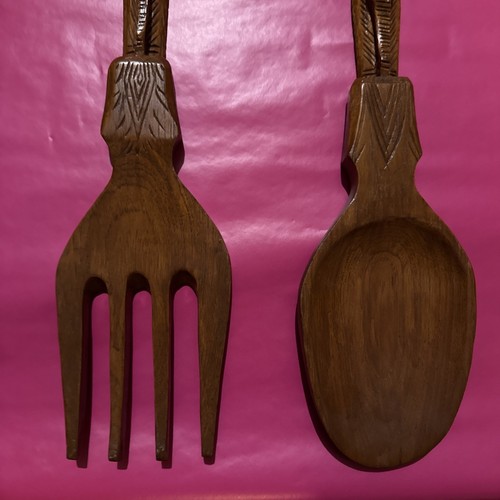 Vintage Wooden Fork & Spoon Set Wall Hanging Decor Elephants 39” Excellent Cond. - Picture 7 of 16