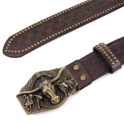 Luxury Design Men's PU Leather Belt Trendy Brand Ox Head Waistband - Picture 4 of 8