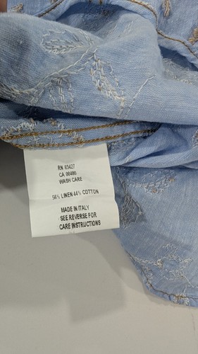Borgo28 Shirt Mens M Embroidered Floral Linen Blend Blue Made in Italy Button Up - Picture 5 of 9