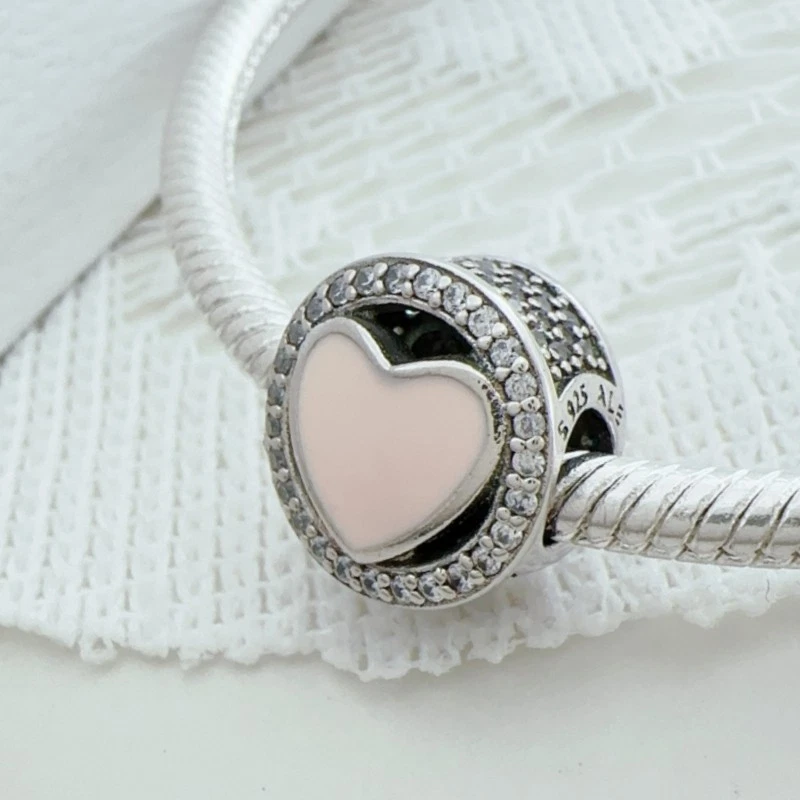 Pulsera de Plata 925 Maravilloso Amor San Valentín Corazón Esmalte Dije Cuentas Ajuste Momento Foto 4 de 4