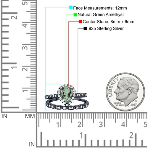 Zweiteiliger Ring Birne Träne natürlicher grüner Amethyst Heiligenschein 925 Sterlingsilber - Bild 16 von 24