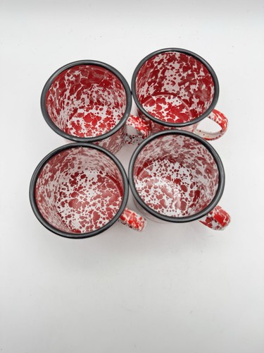 Set 4 tazze smaltate granito rosso bianco schizzato 12 oz tazze rustiche campeggio - Foto 5 di 8