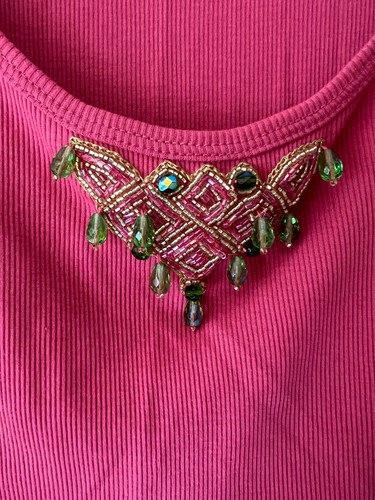 ÄRMELLOSES GERIPPTES BAUMWOLL-TANKTOP MIT PERLENROSE/ROST VON CYNTHIA STEFFE. gr. MEDIUM - Bild 2 von 4