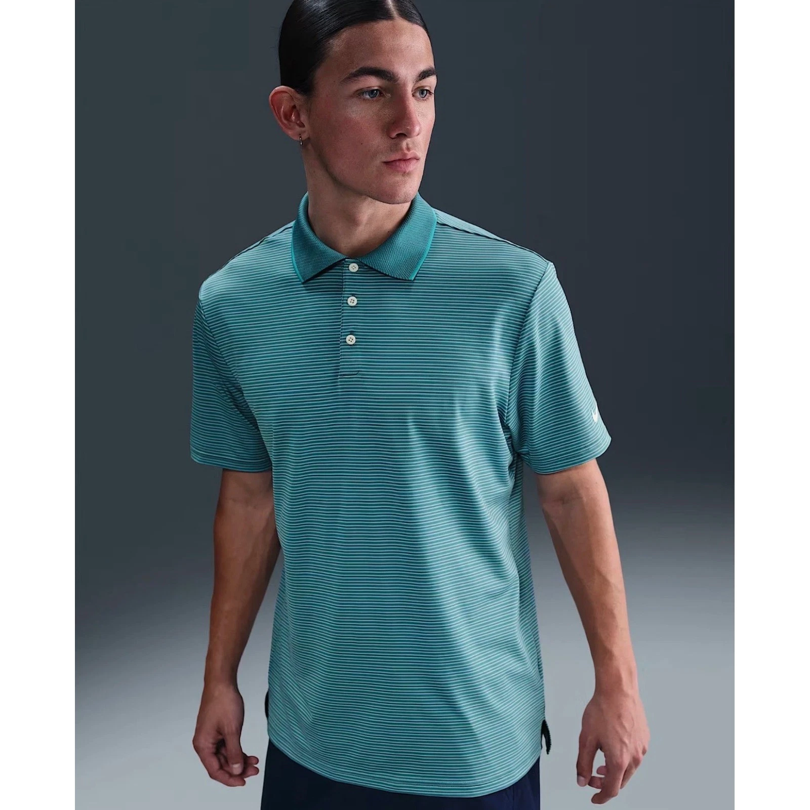 Nike Mens Dri-FIT Tour Stripe Golf Polo Teal Green FZ7479-379 Size Small NWT