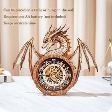 Dragon 3D Wooden Puzzle Wall Clock DIY Assembly Model Kit Steampunk Clock Decor