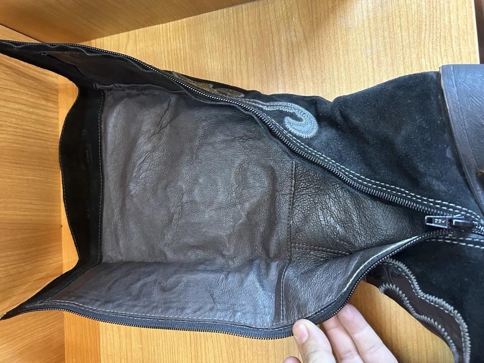 Bota de Vaquero Para Mujer Aspepazza Vera Gomma Talla 7.5 EE. UU. Cuero Gamuza Negra Foto 4 de 4