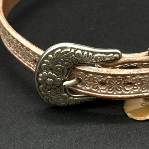 Leather Dog Collar 14 To 16 Inch Neck Size Pink With Silver Ornate Hardware - Picture 2 of 14