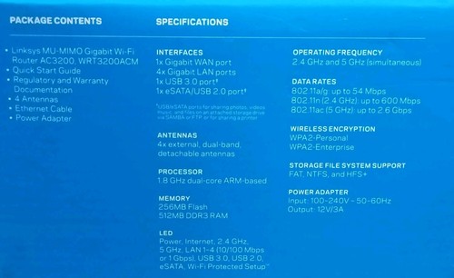 Linksys WRT3200ACM AC3200 Dual-Band MU-MIMO Gigabit Wi-Fi Router - Afbeelding 8 van 9