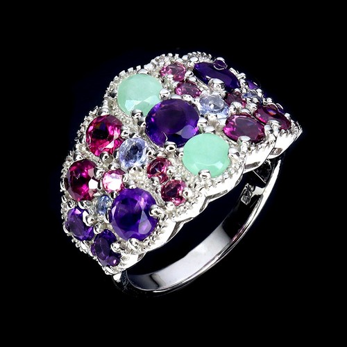 925 Sterling Silver Ring Round Amethyst Emerald Tanzanite Gemstone Jewelry Sz 9 - Picture 2 of 13