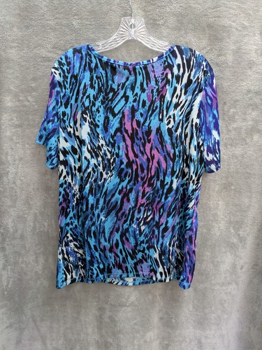 Animal Print Top Women's XL Stretch Lightweight Blue Purple - Picture 4 of 4
