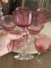 Steuben 6" Cranberry Optic Swirl Twist Stem Glass Frederick Carder Era 1903-1933