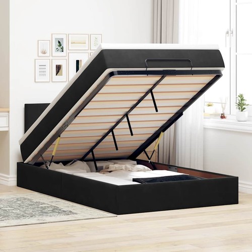 Ottoman Bed with Mattress Home Bed Base & LEDs Black King Single Velvet vidaXL - Picture 2 of 13