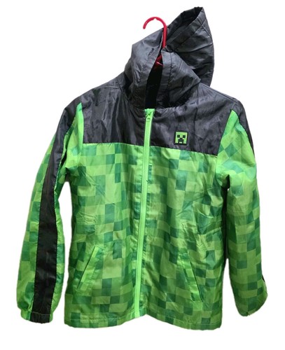 Minecraft Youth 11-12 Jacket Waterproof Hoodie Creeper Fleece Lined Raincoat - Picture 7 of 7