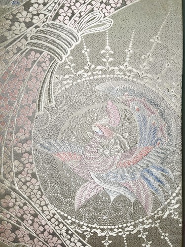 Kimono Japonés Obi 'FUKURO OBI' Seda/Plata/Diseño Cinta/Lujo/Hermoso N342 - Imagen 5 de 22