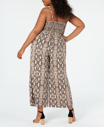 Monteau Women's Plus Scallop Snake Print Jumpsuit Brown Size 3XL - Picture 2 of 6