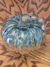 Glitzhome hand-blown glass pumpkin in blue and gold glitter
