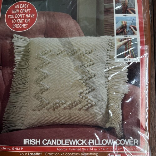 Kit artesanal de hilo Lasetta de colección marfil irlandés Candlewick funda de almohada proyecto nuevo de stock - Imagen 3 de 11