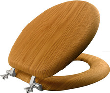 Asiento inodoro madera roble natural redondo bisagras cromadas duradero elegante