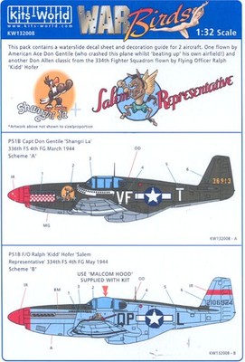 Kits World Decals 1/32 P-51B MUSTANG Fighter Shangri-La & Salem Representative