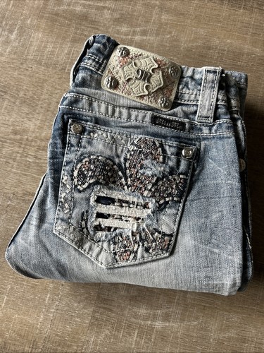 Miss Me Easy Boot Embellished Jeans Damen 25 Strass Denim Blau Mid Rise
