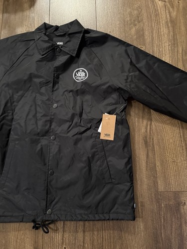 VANS Men Jacket Large Black Torrey Windbreaker Snap Front Logo Drawstring NWT - Picture 4 of 9