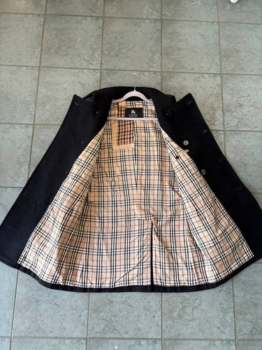 Vintage Burberry Nova Check Pea Coat Black Wool Men size L - Picture 5 of 17