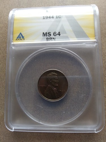 1944 WHEAT PENNY MS-64 ANACS BRN RAINBOW TONED #7855514