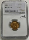 1941 S Lincoln Wheat Cent / Penny 1c NGC MS 66 RD Red Mint State Coin